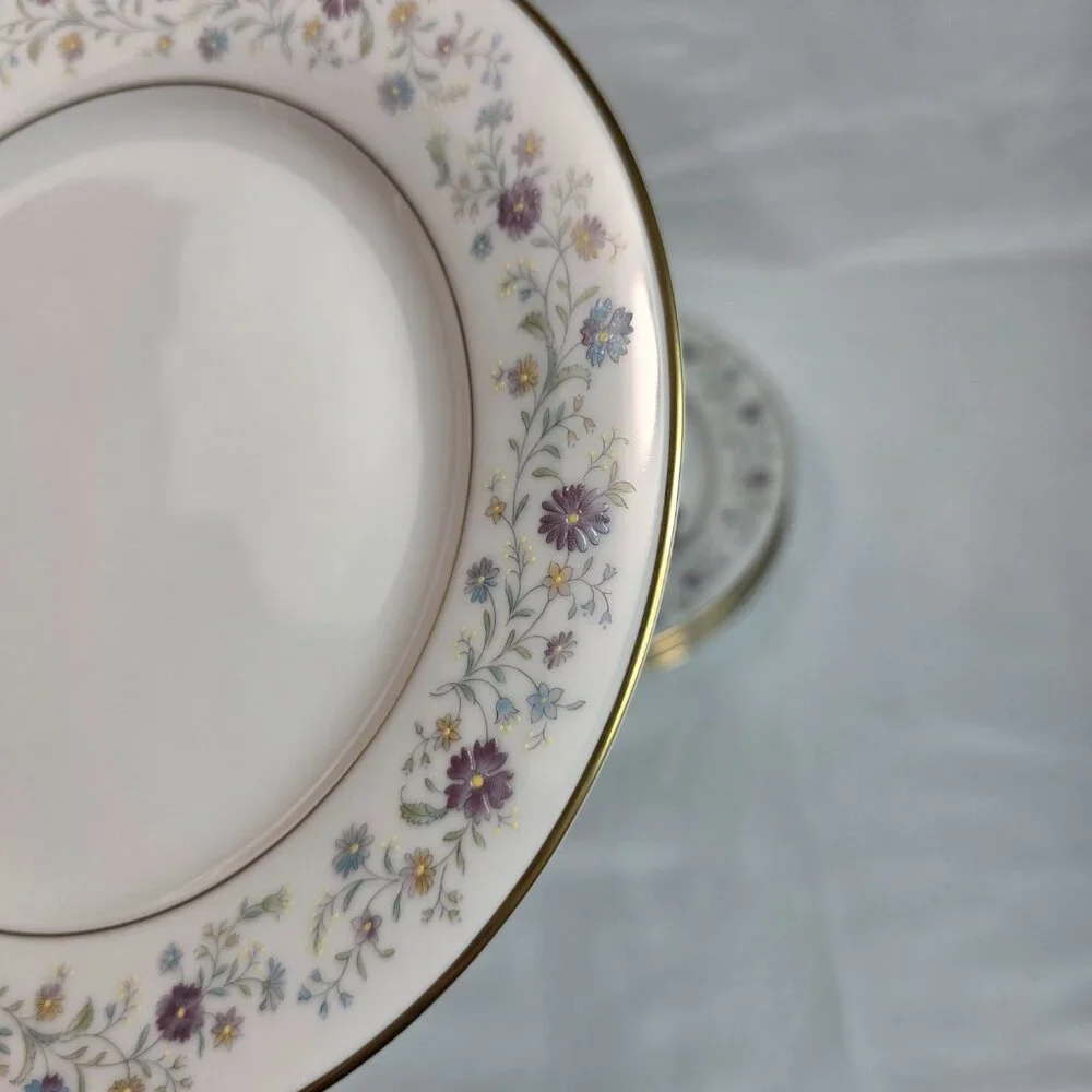 FOUR Noritake Longwood #2485 Salad Plates Purple, Blue & Yellow Flowers
